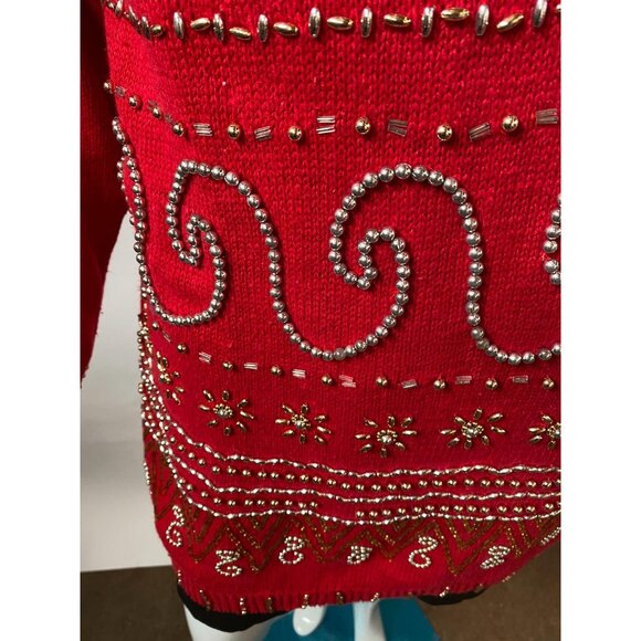 Red & Gold Embellished Sweater Dress Size S Studio S Collection - Picture 9 of 13